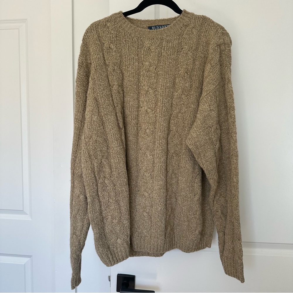 NWT VTG Old Navy (XL) Vintage Tan Crewneck Acrylic/Wool Cable Knit Sweater